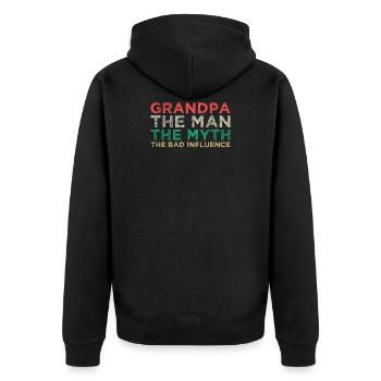 GRANDPA THE MAN THE MYTH - Unisex Premium Bio Zip Hoodie - Schwarz - Hinten - Nico (187cm)