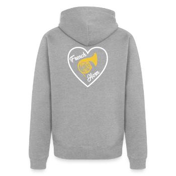 French Horn Lover T-shirt Hornist Joueur - Veste à capuche bio Premium Unisexe - gris chiné - Dos - Nico (187cm)