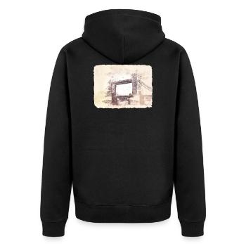 London England Tower Bridge - Unisex Premium Bio Zip Hoodie - Schwarz - Hinten - Nico (187cm)