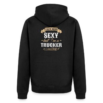 Sexy Trucker Truck Driver Lkw Fahrer Lustig - Unisex Premium Bio Zip Hoodie - Schwarz - Hinten - Nico (187cm)