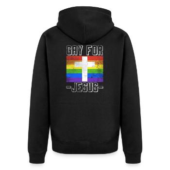 Gay For Jesus LGBT Flag Faith - Unisex Premium Organic Zip Hoodie - black - Back - Nico (187cm)