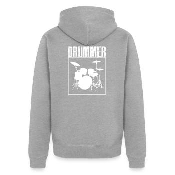 Drummer Drummer T-Shirt Drums Drum - Unisex Premium Organic Zip Hoodie - heather grey - Back - Nico (187cm)