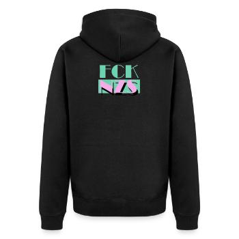 FCK NZS AFD Gegen Rassismus - Unisex Premium Bio Zip Hoodie - Schwarz - Hinten - Nico (187cm)
