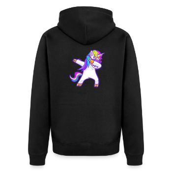 Licorne arc-en-ciel cool tamponnant - Veste à capuche bio Premium Unisexe - noir - Dos - Nico (187cm)