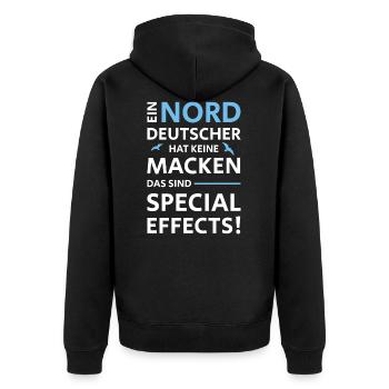 NORDDEUTSCHE MACKEN SPECIAL EFFECTS - Unisex Premium Bio Zip Hoodie - Schwarz - Hinten - Nico (187cm)
