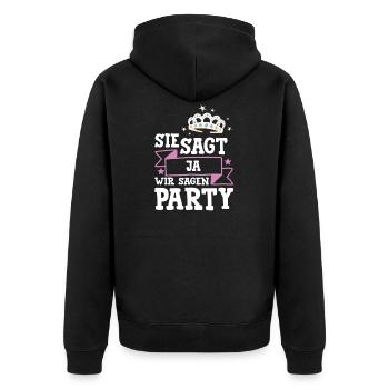 Sie sagt Ja Hochzeit Braut - Unisex Premium Bio Zip Hoodie - Schwarz - Hinten - Nico (187cm)