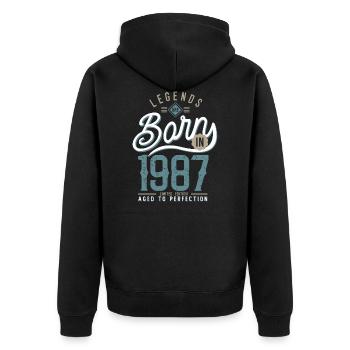 legends are born in 1987, anniversaire 34 ans - Veste à capuche bio Premium Unisexe - noir - Dos - Nico (187cm)