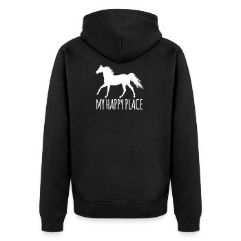 My Happy Place Pferde Reiter T-Shirt - Unisex Premium Bio Zip Hoodie - Schwarz - Hinten - Nico (187cm)