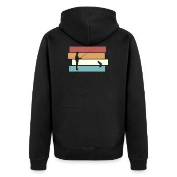 Vintage Angler Fisherman Gift T-Shirt - Unisex Premium Organic Zip Hoodie - black - Back - Nico (187cm)