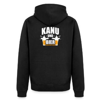 Kanu Und Bier Darum Bin Ich Hier T-Shirt - Unisex Premium Bio Zip Hoodie - Schwarz - Hinten - Nico (187cm)