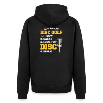 Discgolf Spieler T-Shirt Geschenk Disk Golf - Unisex Premium Bio Zip Hoodie - Schwarz - Hinten - Nico (187cm)