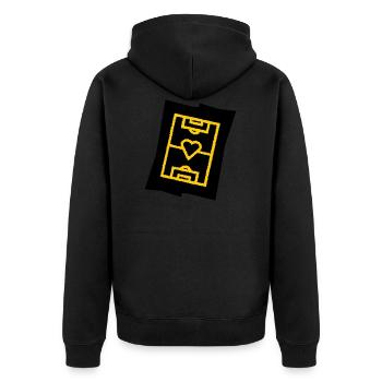 Fußballfeld mit Herz Vereinsfarben gelb schwarz - Unisex Premium Bio Zip Hoodie - Schwarz - Hinten - Nico (187cm)