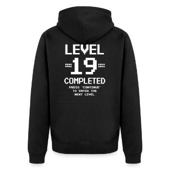 19. Geburtstag Retro Level 19 Jahre Party - Unisex Premium Bio Zip Hoodie - Schwarz - Hinten - Nico (187cm)
