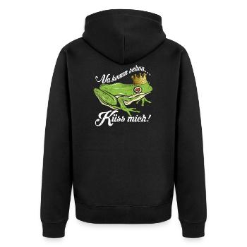 Küss mich | Froschkönig - Unisex Premium Bio Zip Hoodie - Schwarz - Hinten - Nico (187cm)
