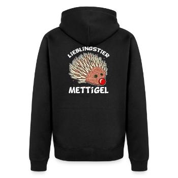 Lieblingstier Mettigel Hackfleisch Hack Igel - Unisex Premium Bio Zip Hoodie - Schwarz - Hinten - Nico (187cm)