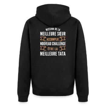 nouveau challenge être tata / humour future tata - Veste à capuche bio Premium Unisexe - noir - Dos - Nico (187cm)