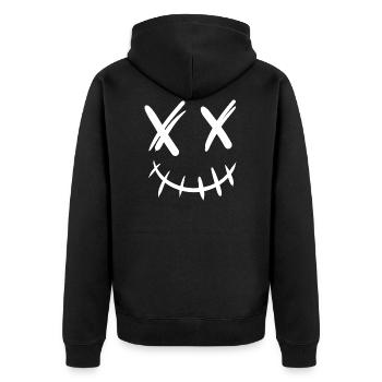 Grinsender Smile - Unisex Premium Bio Zip Hoodie - Schwarz - Hinten - Nico (187cm)