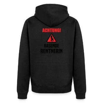 Rentnerin 2021 Shirt Rasende Rentnerin - Unisex Premium Bio Zip Hoodie - Schwarz - Hinten - Nico (187cm)