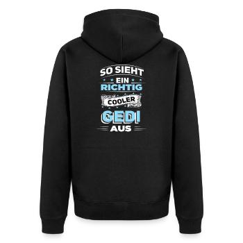 So Sieht Ein Richtig Cooler Gedi Aus Firmgedi - Unisex Premium Bio Zip Hoodie - Schwarz - Hinten - Nico (187cm)