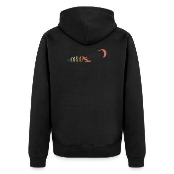Vintage Retro Evolution Kite Kitesurfing Shirt - Unisex Premium Organic Zip Hoodie - black - Back - Nico (187cm)