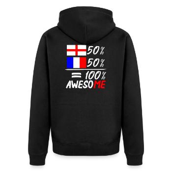 50% England 50% Frankreich - Unisex Premium Bio Zip Hoodie - Schwarz - Hinten - Nico (187cm)
