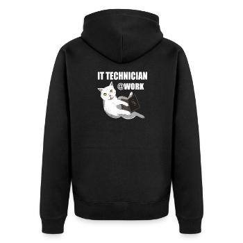 IT Techniker Katze Programmierer Techie - Unisex Premium Bio Zip Hoodie - Schwarz - Hinten - Nico (187cm)