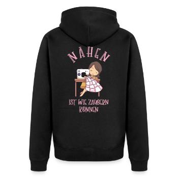 Nähen Ist Wie Zaubern Können - Unisex Premium Bio Zip Hoodie - Schwarz - Hinten - Nico (187cm)