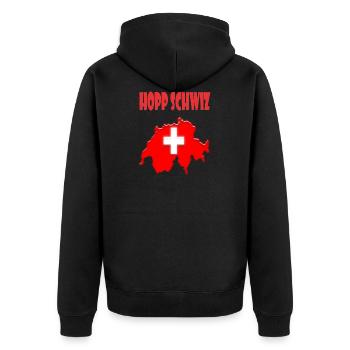 Schweiz Design - Unisex Premium Bio Zip Hoodie - Schwarz - Hinten - Nico (187cm)