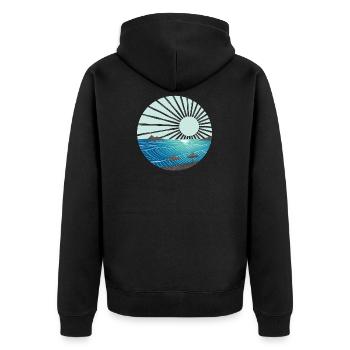 Sonnenuntergang am Meer - Unisex Premium Bio Zip Hoodie - Schwarz - Hinten - Nico (187cm)