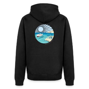 I ♥ Crete / Auszeit am Meer - Unisex Premium Bio Zip Hoodie - Schwarz - Hinten - Nico (187cm)