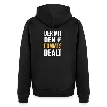 Der Mit Den Pommes Dealt | Pommes Verkäufer Pommes - Unisex Premium Bio Zip Hoodie - Schwarz - Hinten - Nico (187cm)