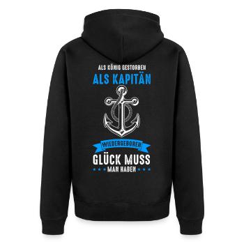 Kapitän Boot Bootfahren Bootsbesitzer Segelboot - Unisex Premium Bio Zip Hoodie - Schwarz - Hinten - Nico (187cm)