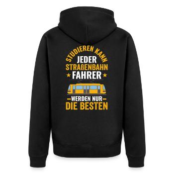 Straßenbahnfahrer Spruch Straßenbahn Tram - Unisex Premium Bio Zip Hoodie - Schwarz - Hinten - Nico (187cm)