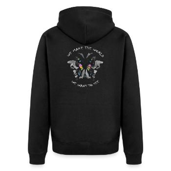 Wir schaffen uns die Welt die wir sehen wollen! - Unisex Premium Bio Zip Hoodie - Schwarz - Hinten - Nico (187cm)