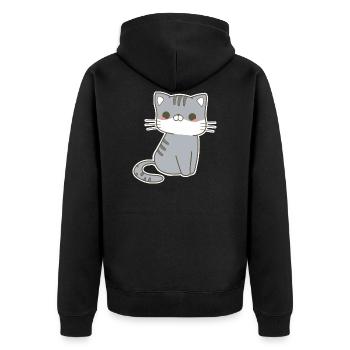 Kawaii Katze - Unisex Premium Bio Zip Hoodie - Schwarz - Hinten - Nico (187cm)