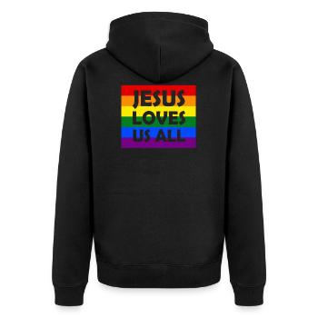 Jesus loves us all - Gay, Gay, Lesbian - Unisex Premium Organic Zip Hoodie - black - Back - Nico (187cm)