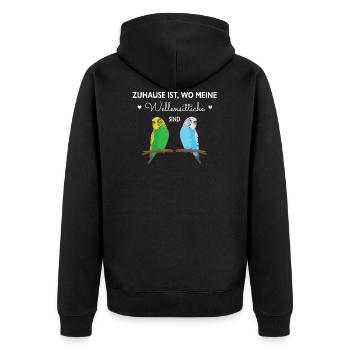 Zuhause ist wo meine Wellensittiche sind - Unisex Premium Bio Zip Hoodie - Schwarz - Hinten - Nico (187cm)