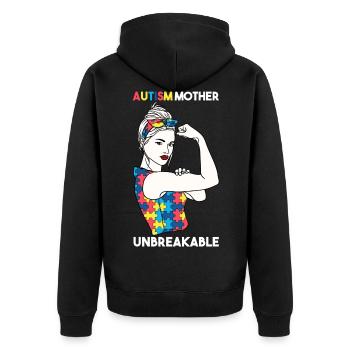 Autism Mother Unbreakable World Autism - Unisex Premium Organic Zip Hoodie - black - Back - Nico (187cm)