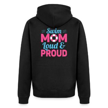 Swim Mom Loud & Proud Family Swimming - Unisex Premium Bio Zip Hoodie - Schwarz - Hinten - Nico (187cm)