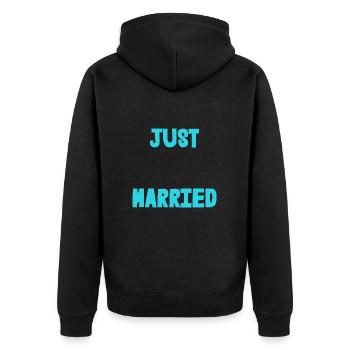 ICH HABE GERADE GEHEIRATET. Junggesellinnenabschied. VALENTINSTAG. PAAR. HERZ - Unisex Premium Bio Zip Hoodie - Schwarz - Hinten - Nico (187cm)