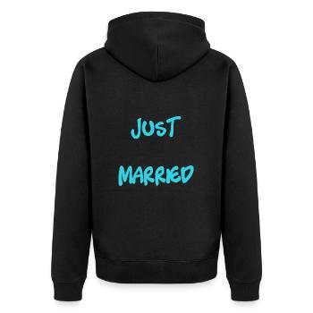 ICH HABE GERADE GEHEIRATET. Junggesellinnenabschied. VALENTINSTAG. PAAR - Unisex Premium Bio Zip Hoodie - Schwarz - Hinten - Nico (187cm)