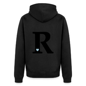 Buchstabe R Anfangsbuchstabe - Unisex Premium Bio Zip Hoodie - Schwarz - Hinten - Nico (187cm)