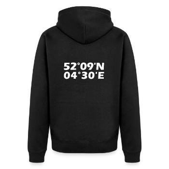 Leiden Koordinaten - Unisex Premium Bio Zip Hoodie - Schwarz - Hinten - Nico (187cm)