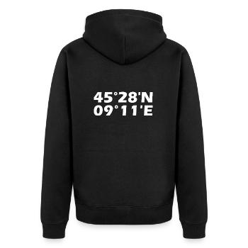 Mailand Koordinaten - Unisex Premium Bio Zip Hoodie - Schwarz - Hinten - Nico (187cm)
