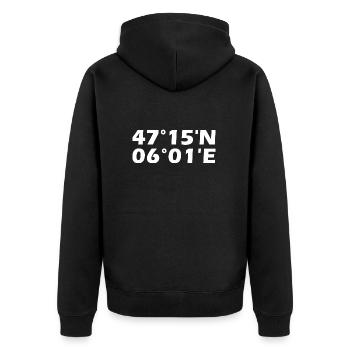 Besançon Koordinaten - Unisex Premium Bio Zip Hoodie - Schwarz - Hinten - Nico (187cm)