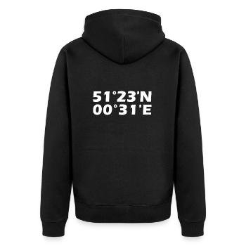 Chatham Koordinaten - Unisex Premium Bio Zip Hoodie - Schwarz - Hinten - Nico (187cm)