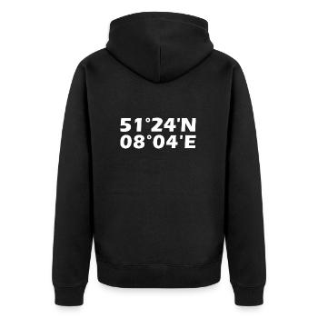 Arnsberg Koordinaten - Unisex Premium Bio Zip Hoodie - Schwarz - Hinten - Nico (187cm)