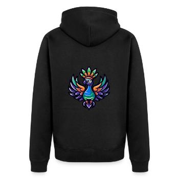 Pfau Vogel Comic Krone - Unisex Premium Bio Zip Hoodie - Schwarz - Hinten - Nico (187cm)