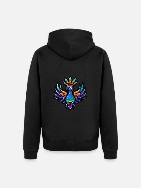 Peacock Bird Comic Crown - Unisex Premium Organic Zip Hoodie - black