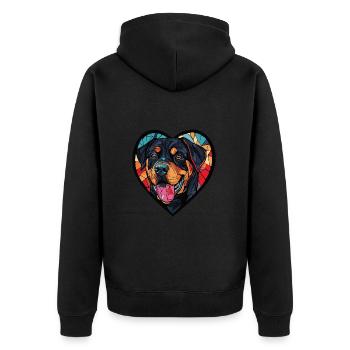 Rottweiler Hund Herz Liebe - Unisex Premium Bio Zip Hoodie - Schwarz - Hinten - Nico (187cm)